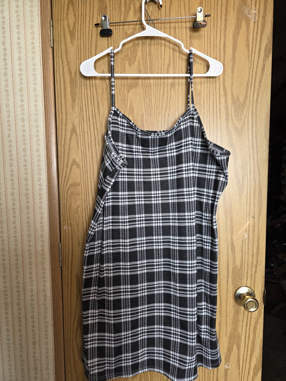 Black & White Plaid Slip Dress with Thin Straps